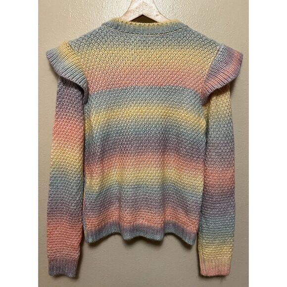 Ann Taylor Loft Rainbow Pastel Ruffle Shoulder Sweater Women's Size Medium Soft - Picture 3 of 10